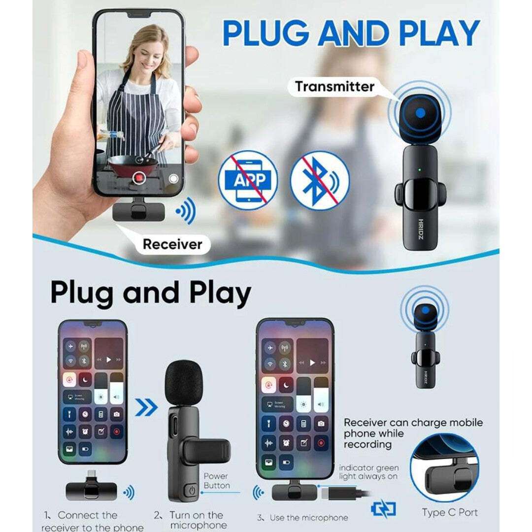 Hridz K9 Wireless Rechargeable 2 in 1 fast connection Microphone For fast connection Port Devices Recording Interview