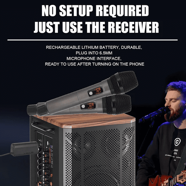 Hridz rechargeable UHF dual channel wireless microphone system for performances