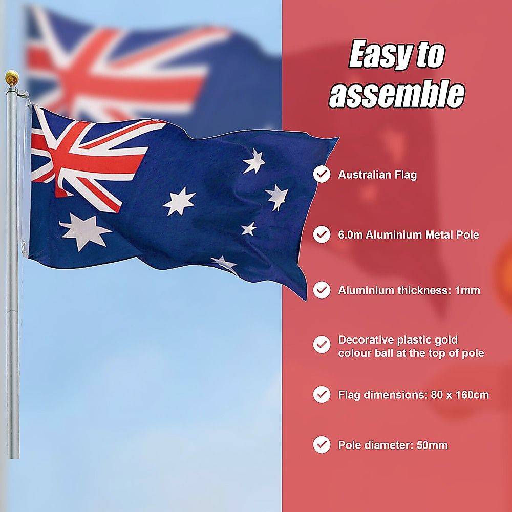 6.0m Flag Pole Full Set / Kit w Australian Flag Bedworld