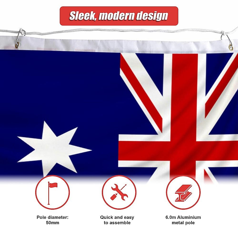 6.0m Flag Pole Full Set / Kit w Australian Flag Bedworld