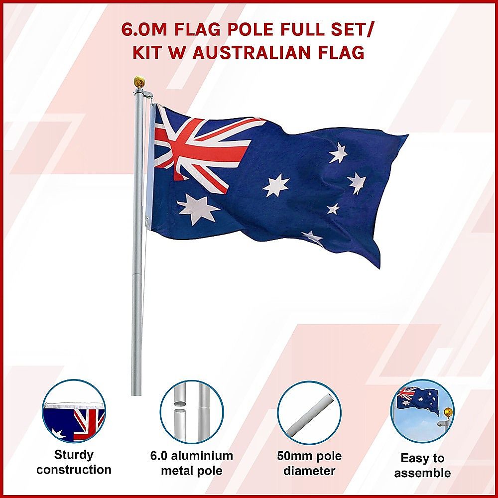 6.0m Flag Pole Full Set / Kit w Australian Flag Bedworld