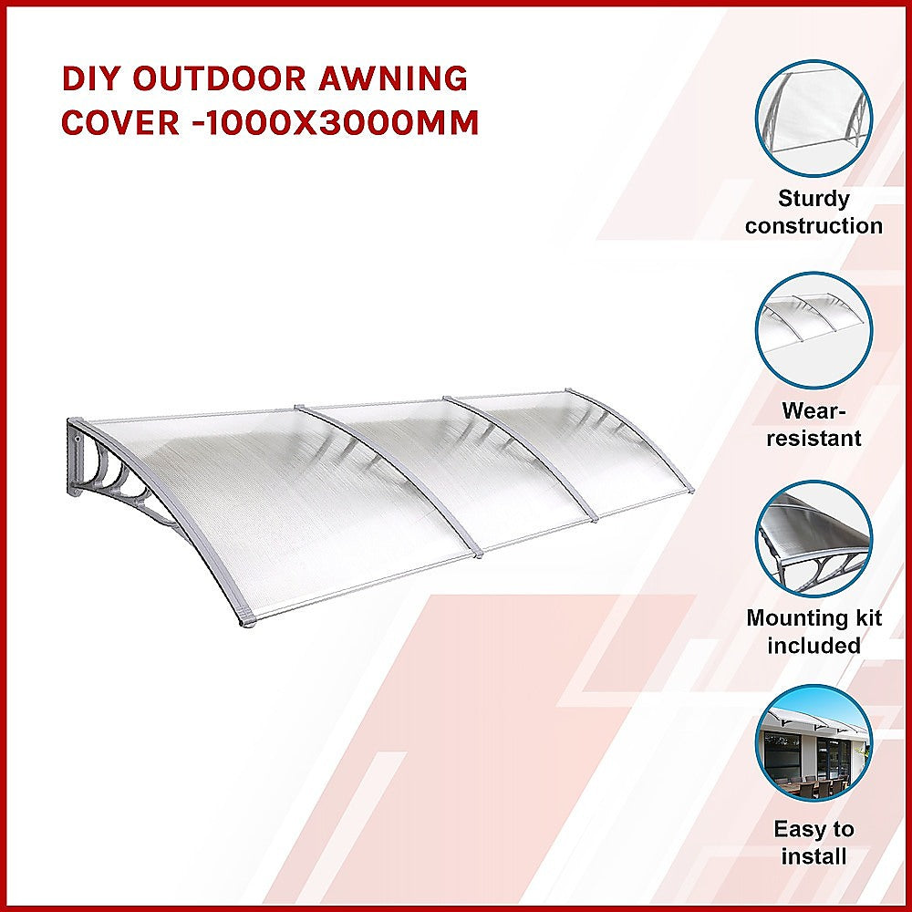 Translucent DIY outdoor awning cover with arched panels and metal end mounting.