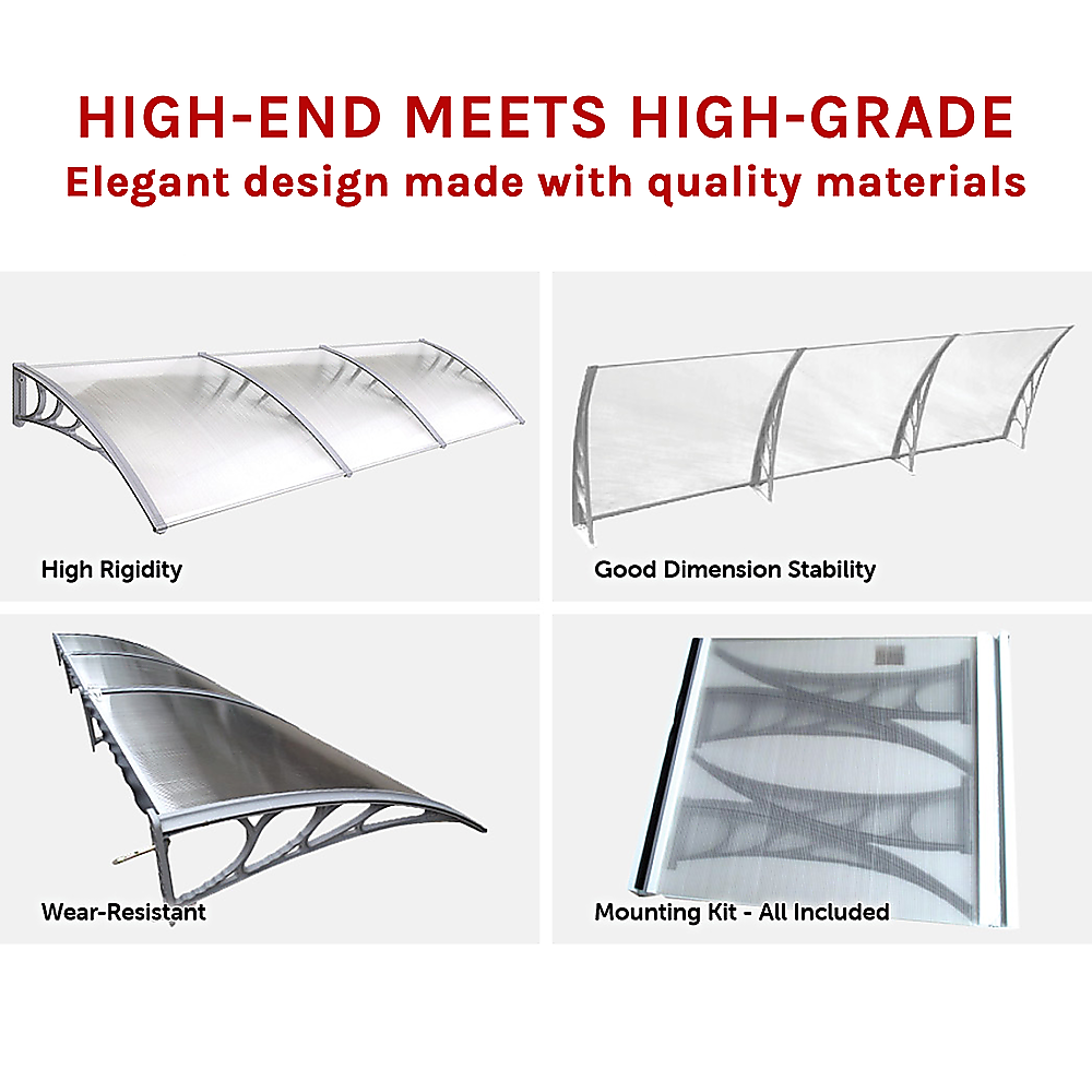 Translucent awning cover with arched ridges and metal frame, angled view.