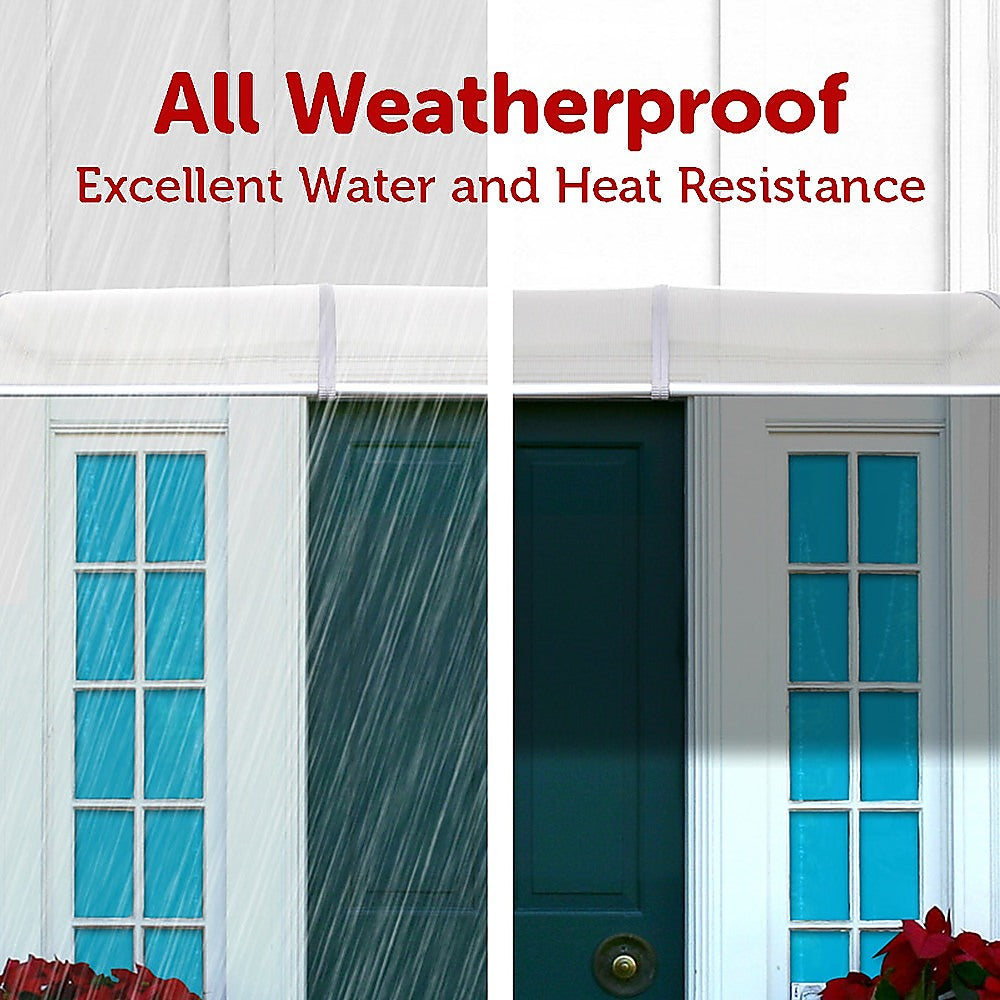 Translucent awning cover panel over door and windows in an exterior setting.