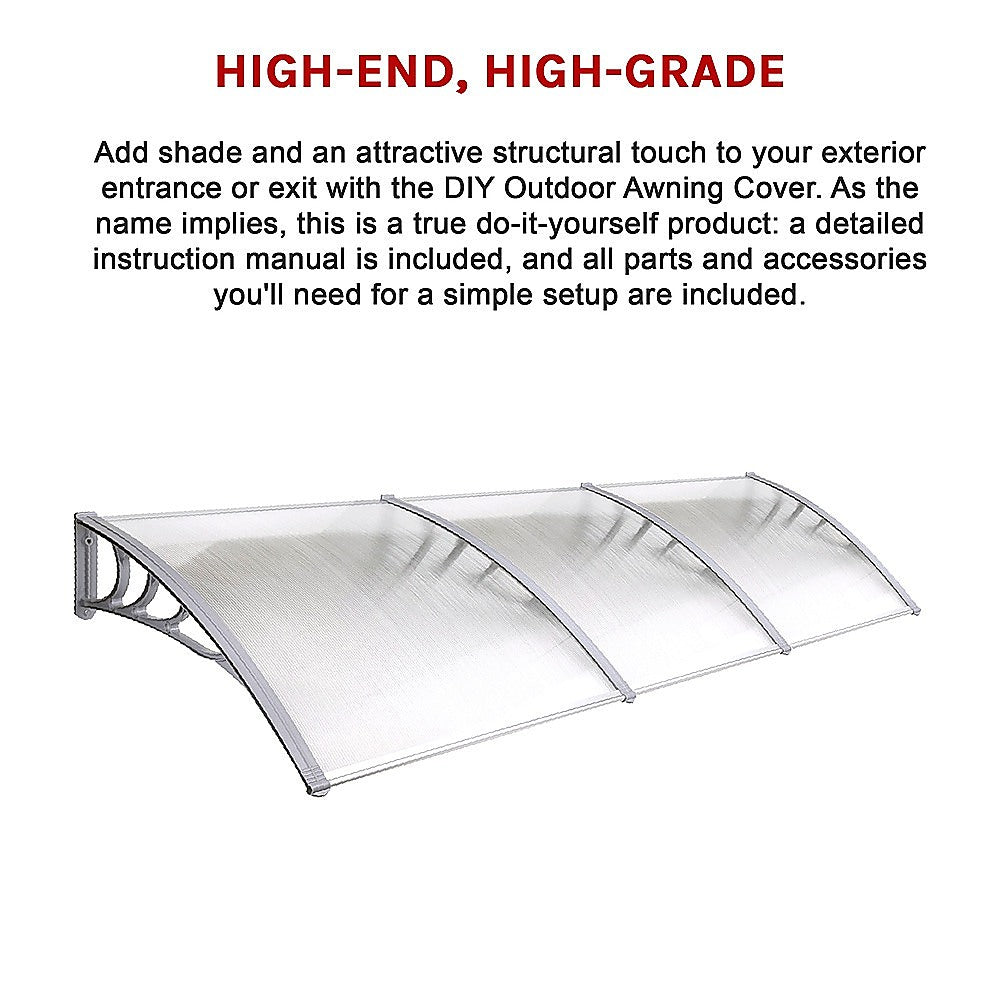 Translucent awning cover with curved arched panels and front metal bracket.