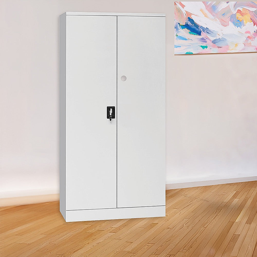Two-door filing locker cabinet with lock, white cabinet with smooth front doors