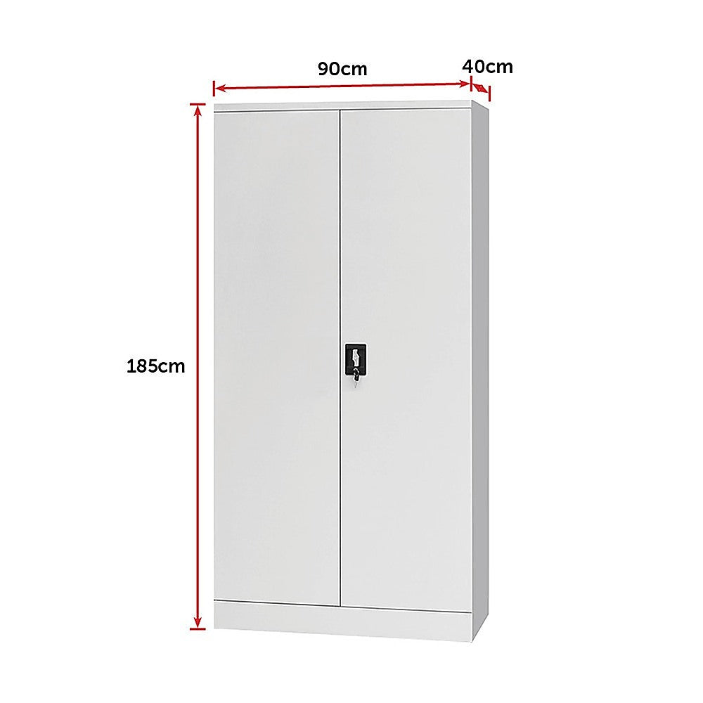Two-door locker cabinet size diagram: 185cm H, 90cm W, 40cm D.