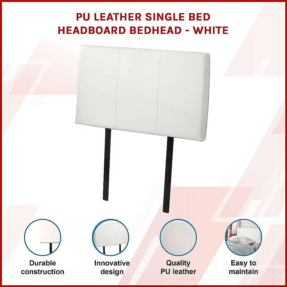PU Leather Single Bed Headboard Bedhead - White