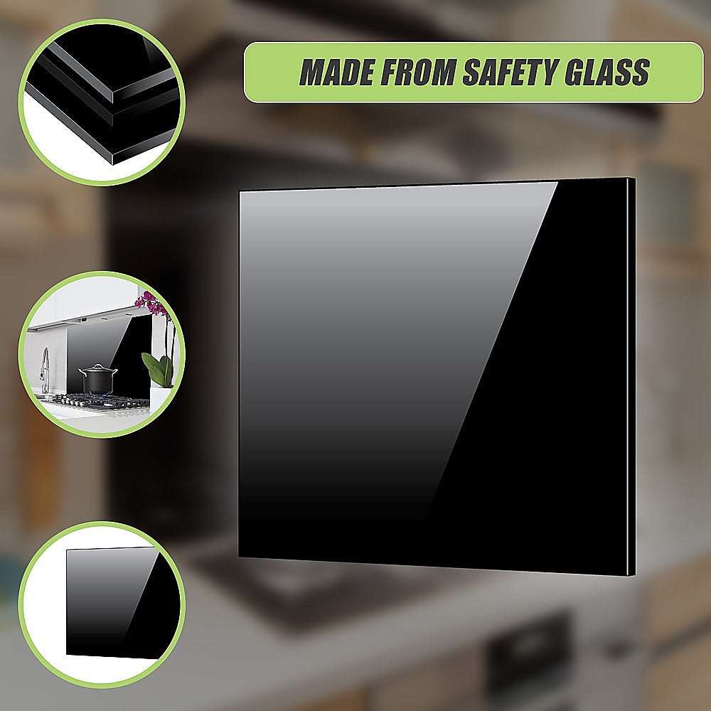 Toughened 60cm x 70cm Black Glass Kitchen Splashback