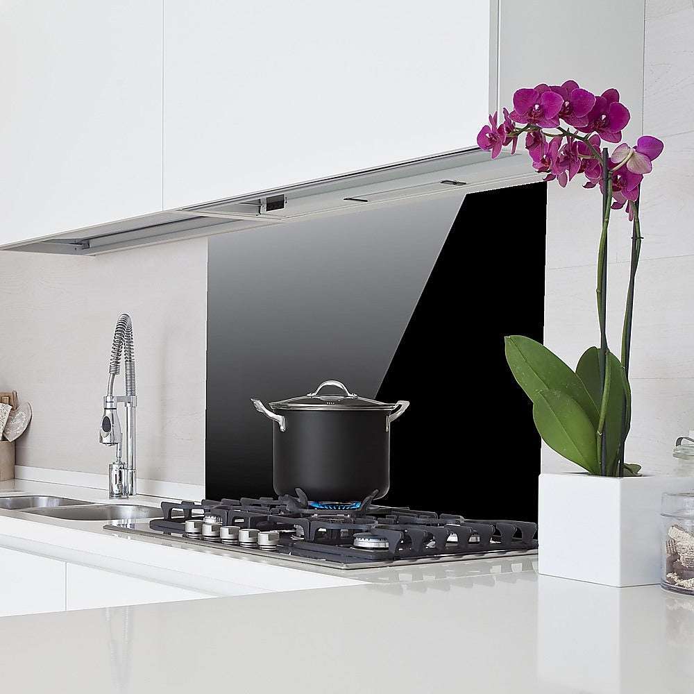 Toughened 90cm x 75cm Black Glass Kitchen Splashback