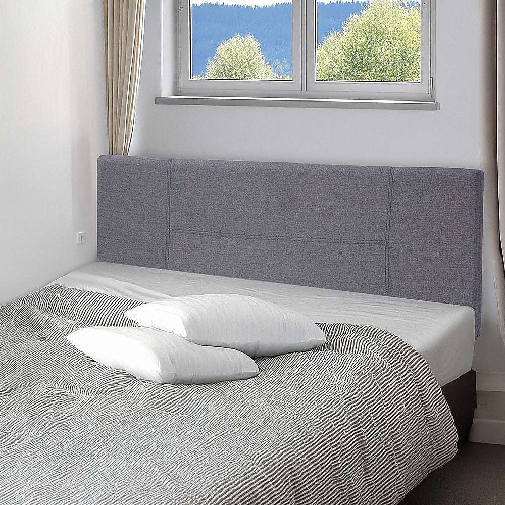 Linen Fabric Queen Bed Headboard Bedhead - Grey