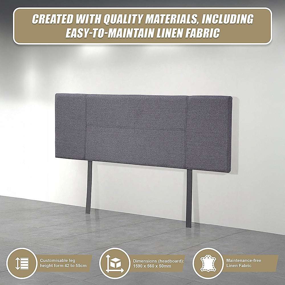 Linen Fabric Queen Bed Headboard Bedhead - Grey