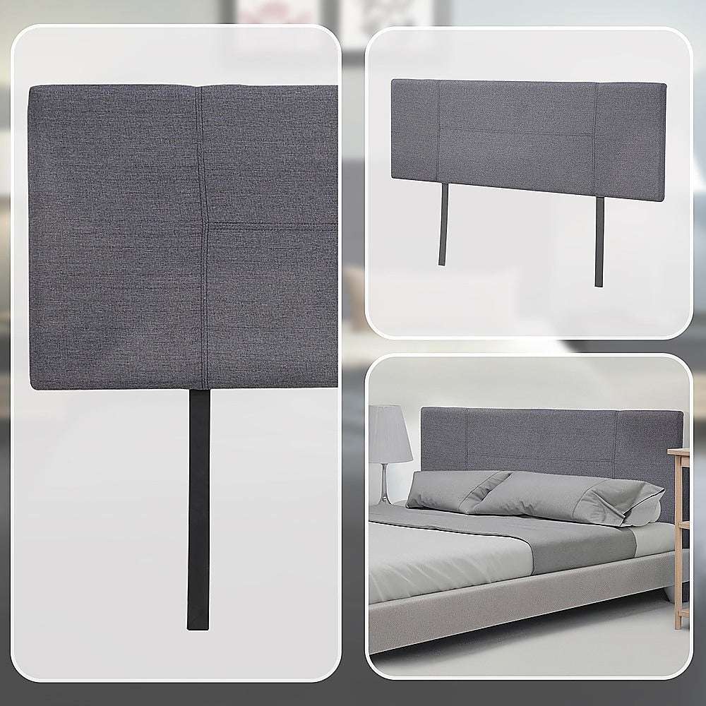 Linen Fabric Double Bed Headboard Bedhead - Grey