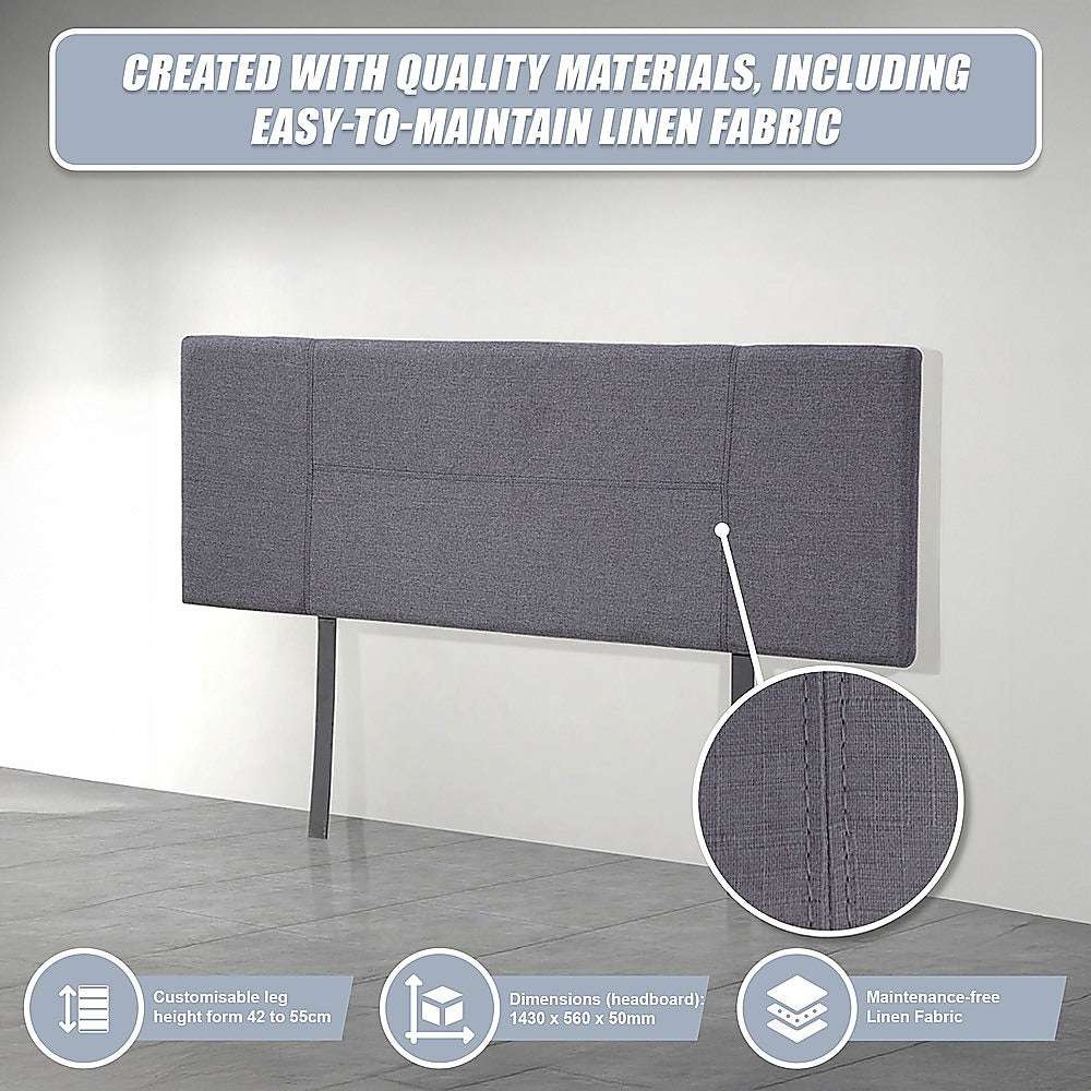 Linen Fabric Double Bed Headboard Bedhead - Grey