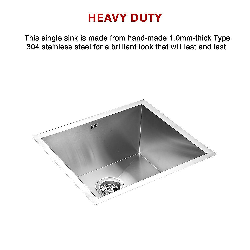 Handmade stainless steel single-bowl sink with round drain and beveled edges