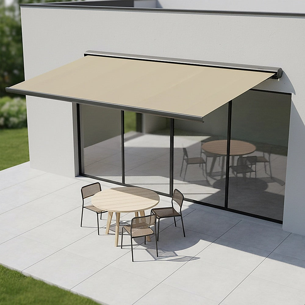 5.0m x 3.0m Retractable Folding Arm Awning Heavy Duty Full Cassette Motorised