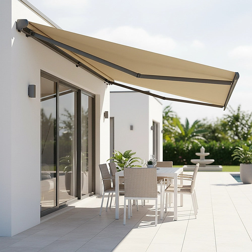 5.0m x 3.0m Retractable Folding Arm Awning Heavy Duty Full Cassette Motorised