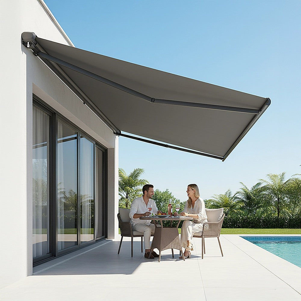 5.0m x 3.0m Retractable Folding Arm Awning Heavy Duty Full Cassette Motorised