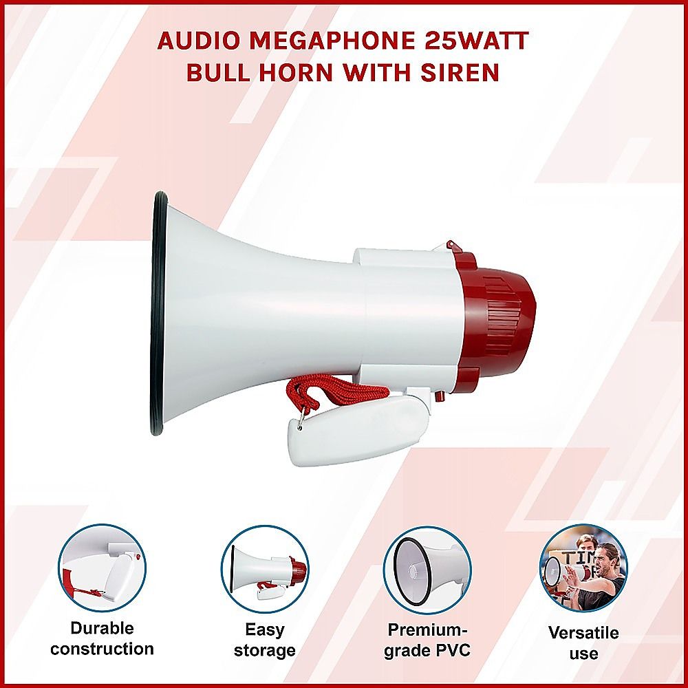 Audio Megaphone 25Watt Bull Horn with Siren Bedworld