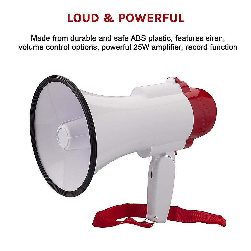 Audio Megaphone 25Watt Bull Horn with Siren Bedworld