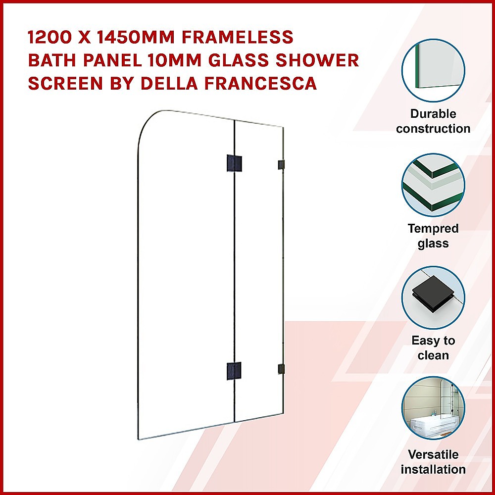 Della Francesca 1200x1450mm Frameless 10mm Bath Panel Shower Screen