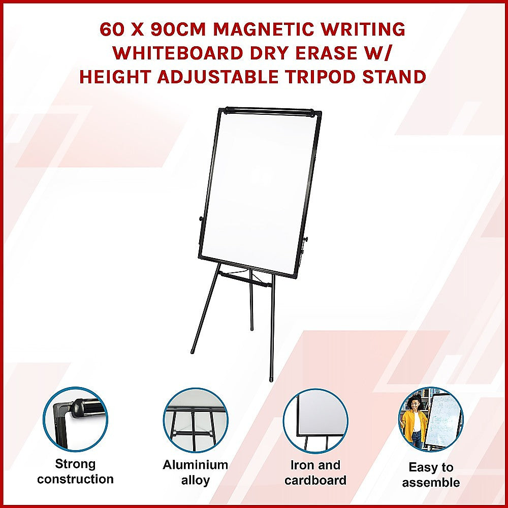 Magnetic writing whiteboard with tripod stand on product banner layout.