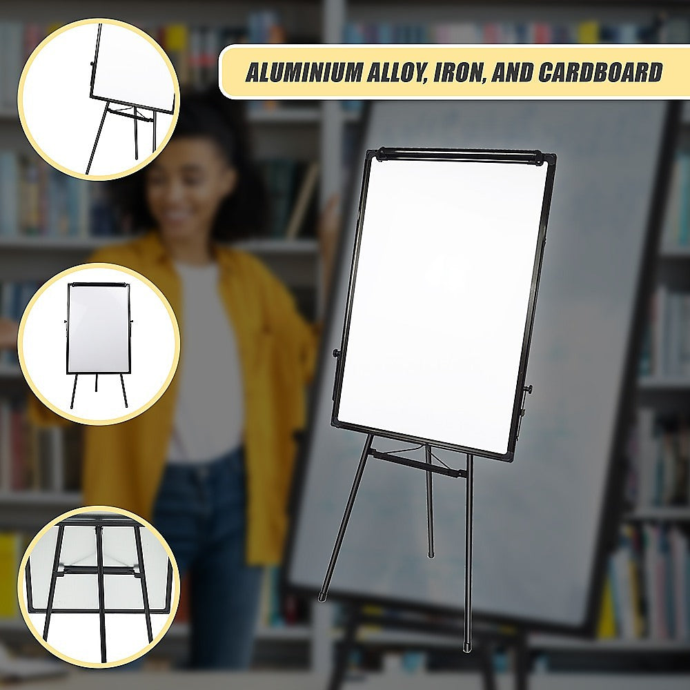 Whiteboard on tripod stand with callout views of frame and hardware.