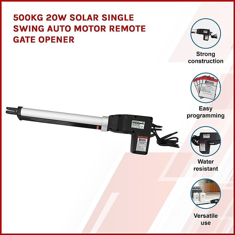 500kg Solar Single Swing Gate Opener - 20W