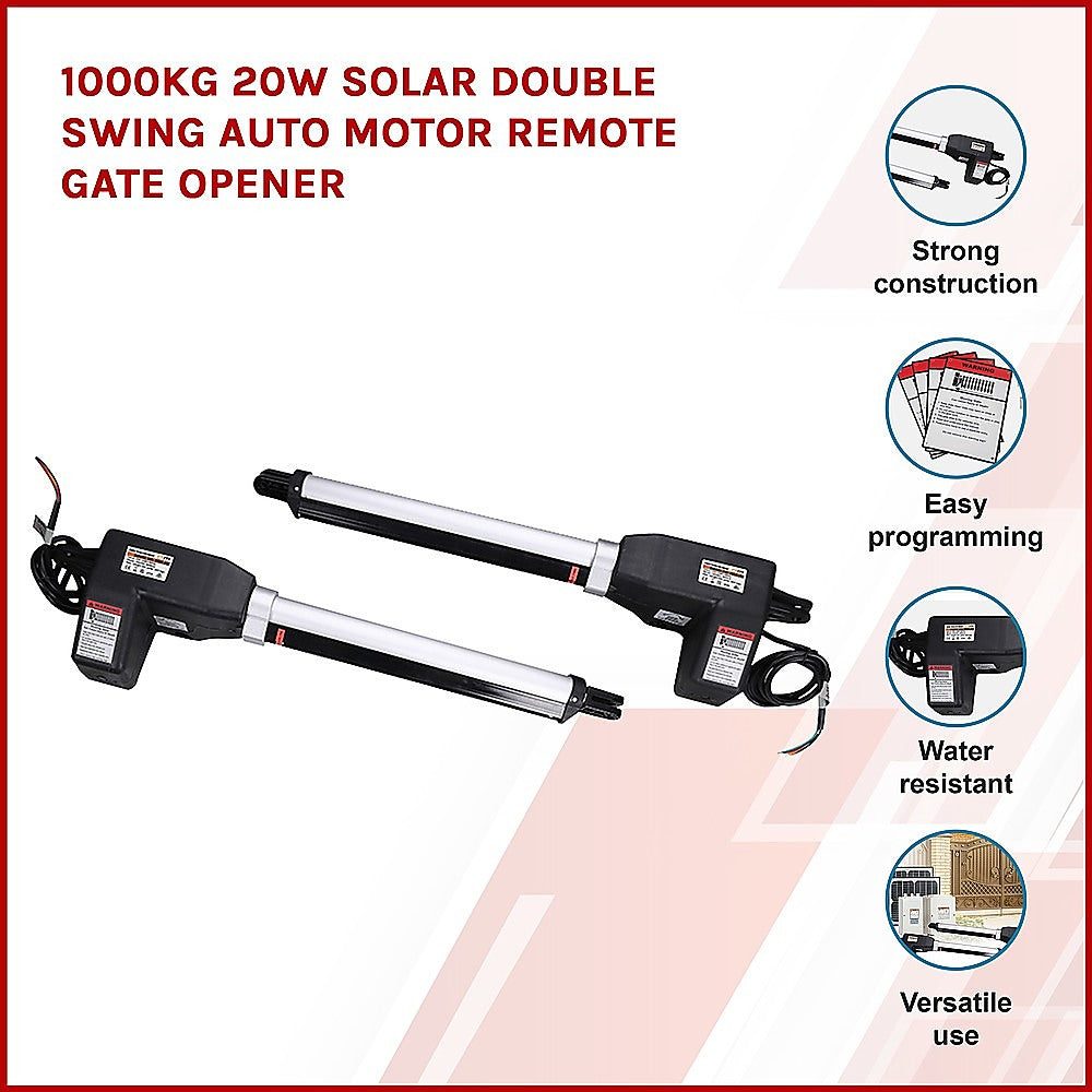 1000kg Solar Double Swing Gate Opener - 20W Automatic