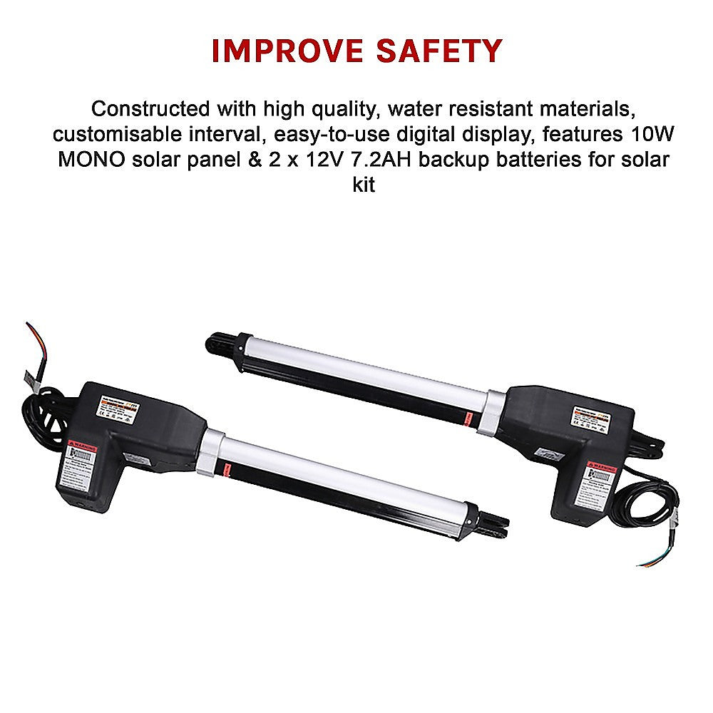 1000kg Solar Double Swing Gate Opener - 20W Automatic