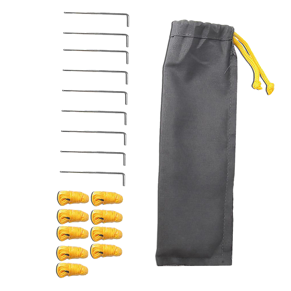 Caravan privacy screen with included stakes and gray fabric screen pouch