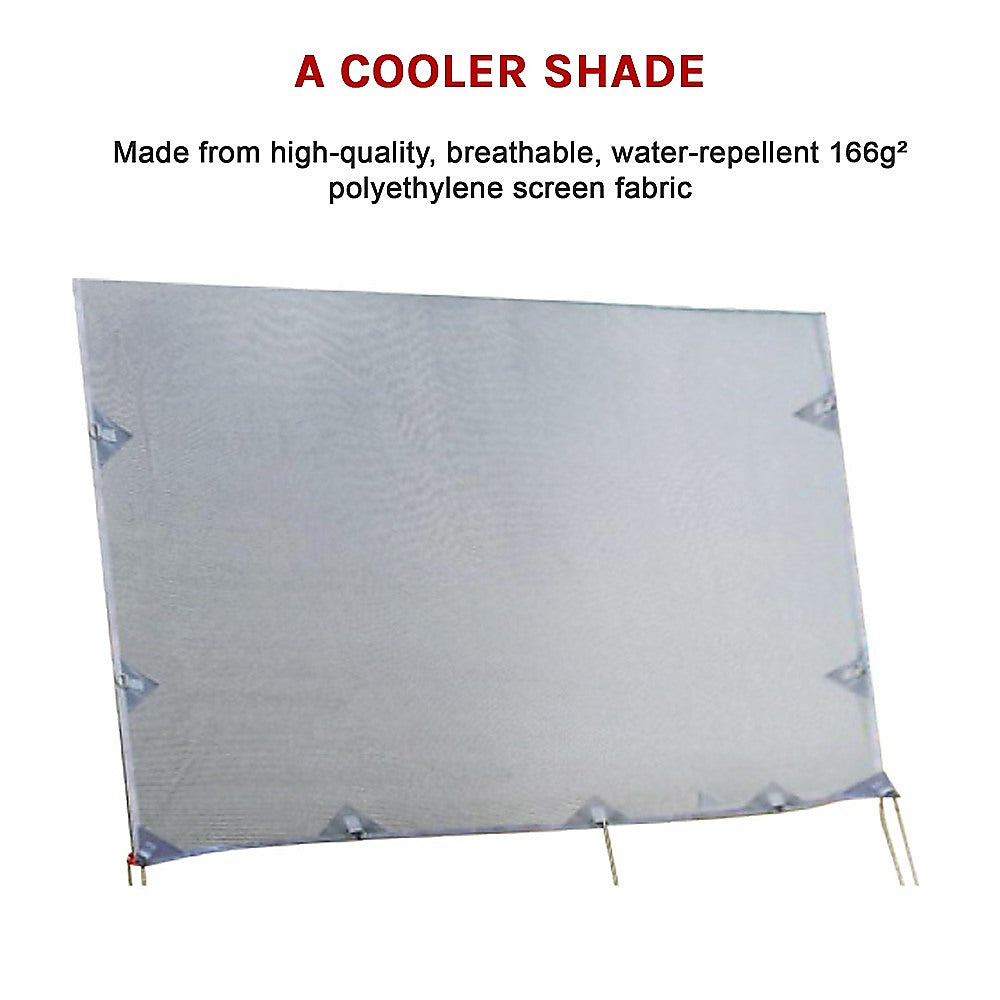 Caravan privacy screen side sun shade, light gray breathable panel