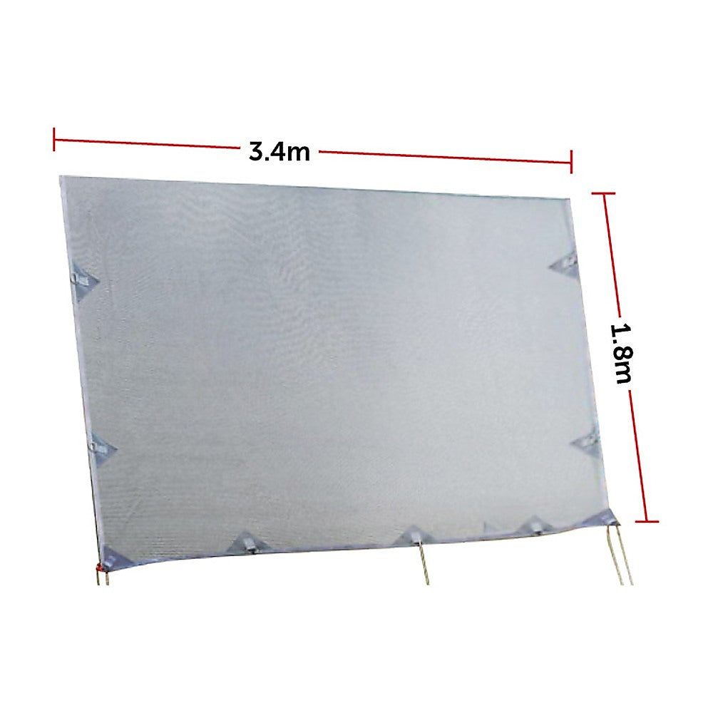 Caravan privacy screen side sun shade, light gray panel, 3.4m x 1.1m