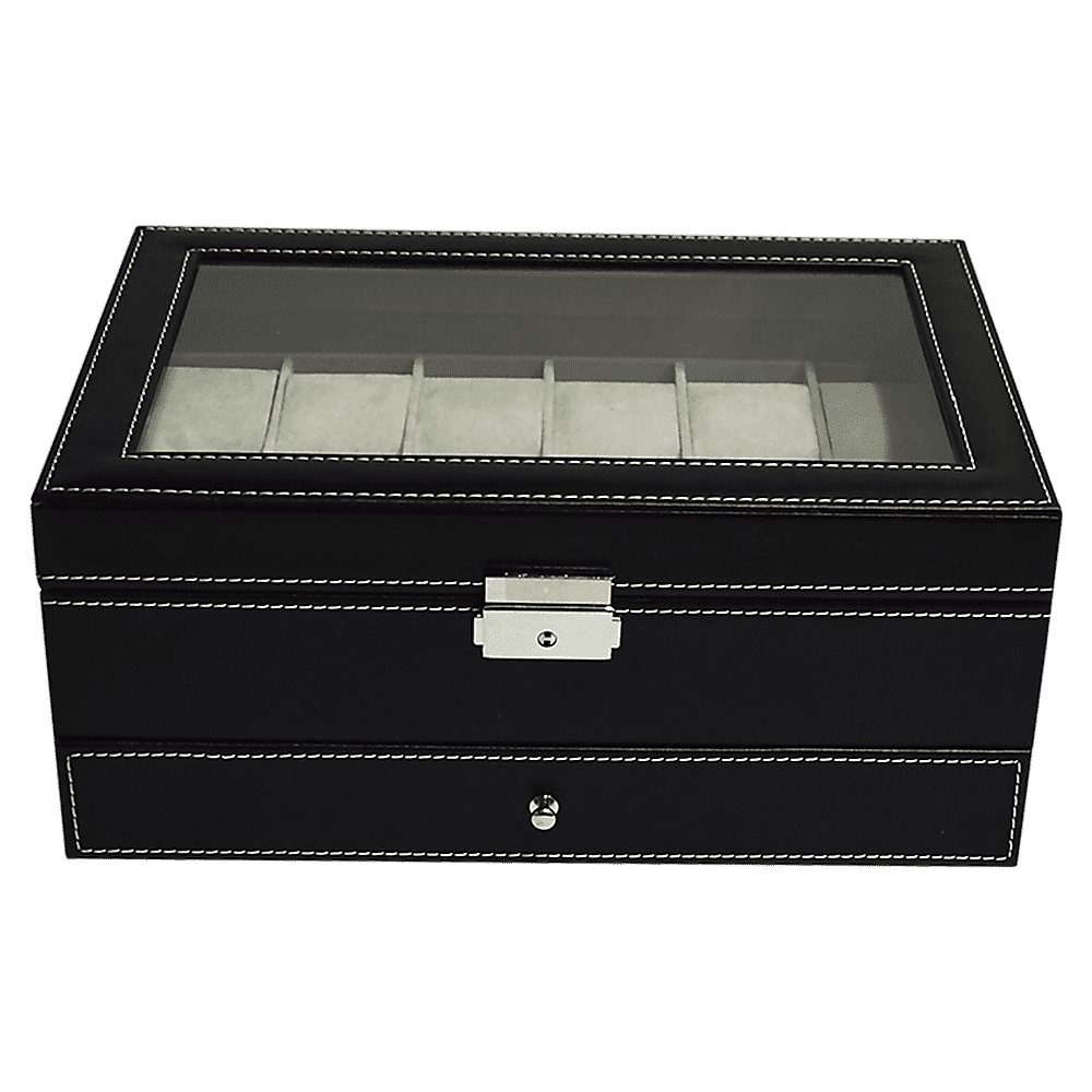 12 Grids Watch Display Case Leather jewellery Storage Box Organiser Lock Key