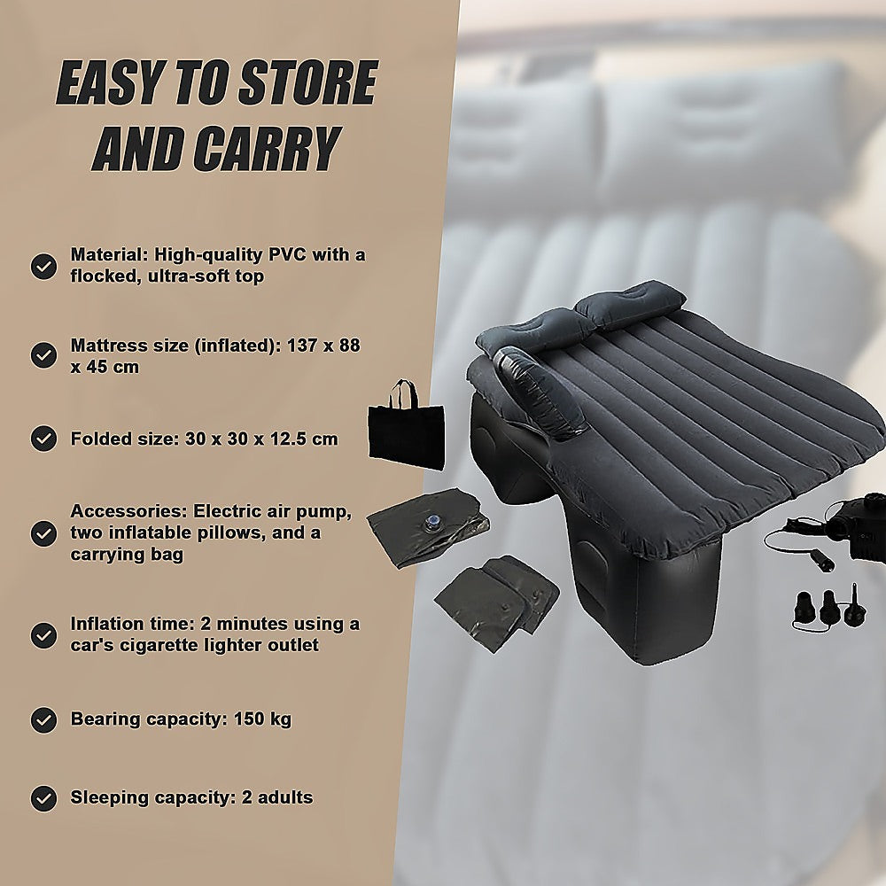 Inflatable Car Back Seat Mattress  Portable Travel Air Bed for Camping & Sleeping
