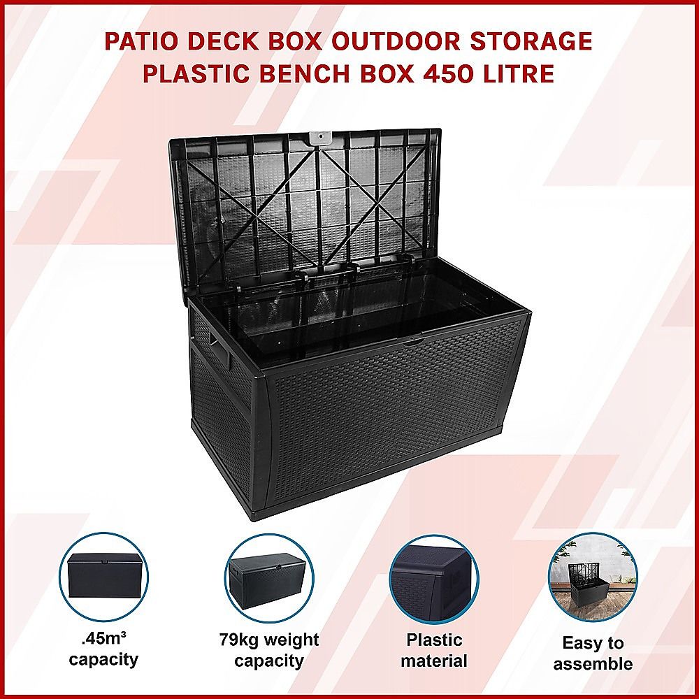 Patio Deck Box Outdoor Storage Plastic Bench Box 450 Litre Bedworld