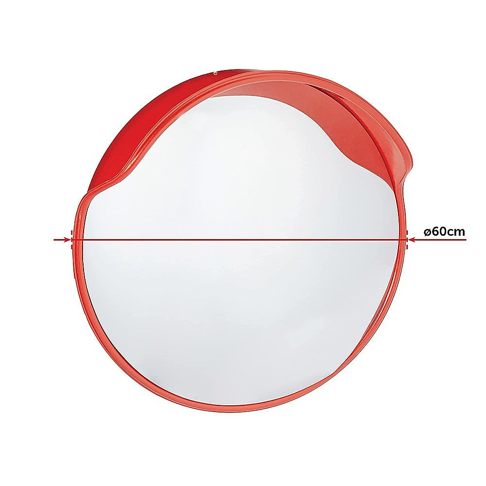 60cm round convex safety mirror with orange frame and reflective glass surface