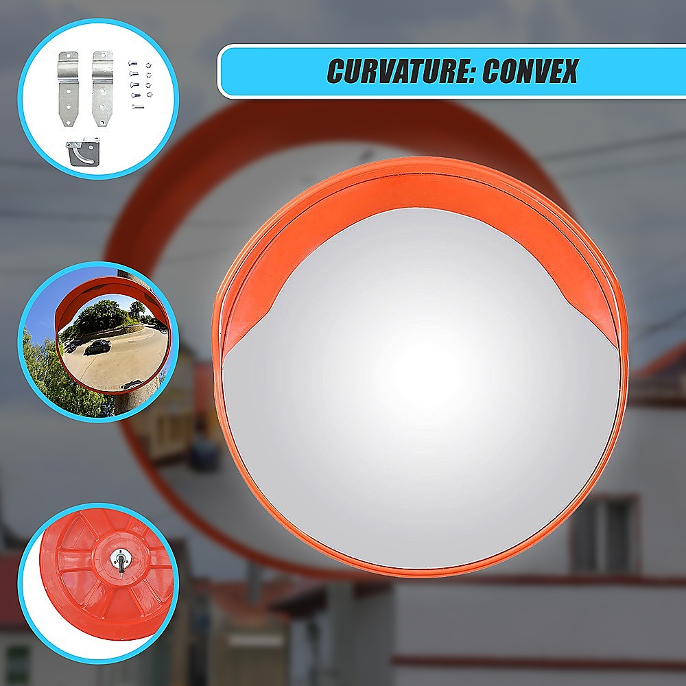 60cm round convex traffic safety mirror with bright orange rim