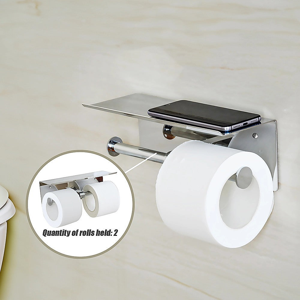 Stainless Steel Double Toilet Paper Holder Towel Roll Tissue Rack Storage Shelf