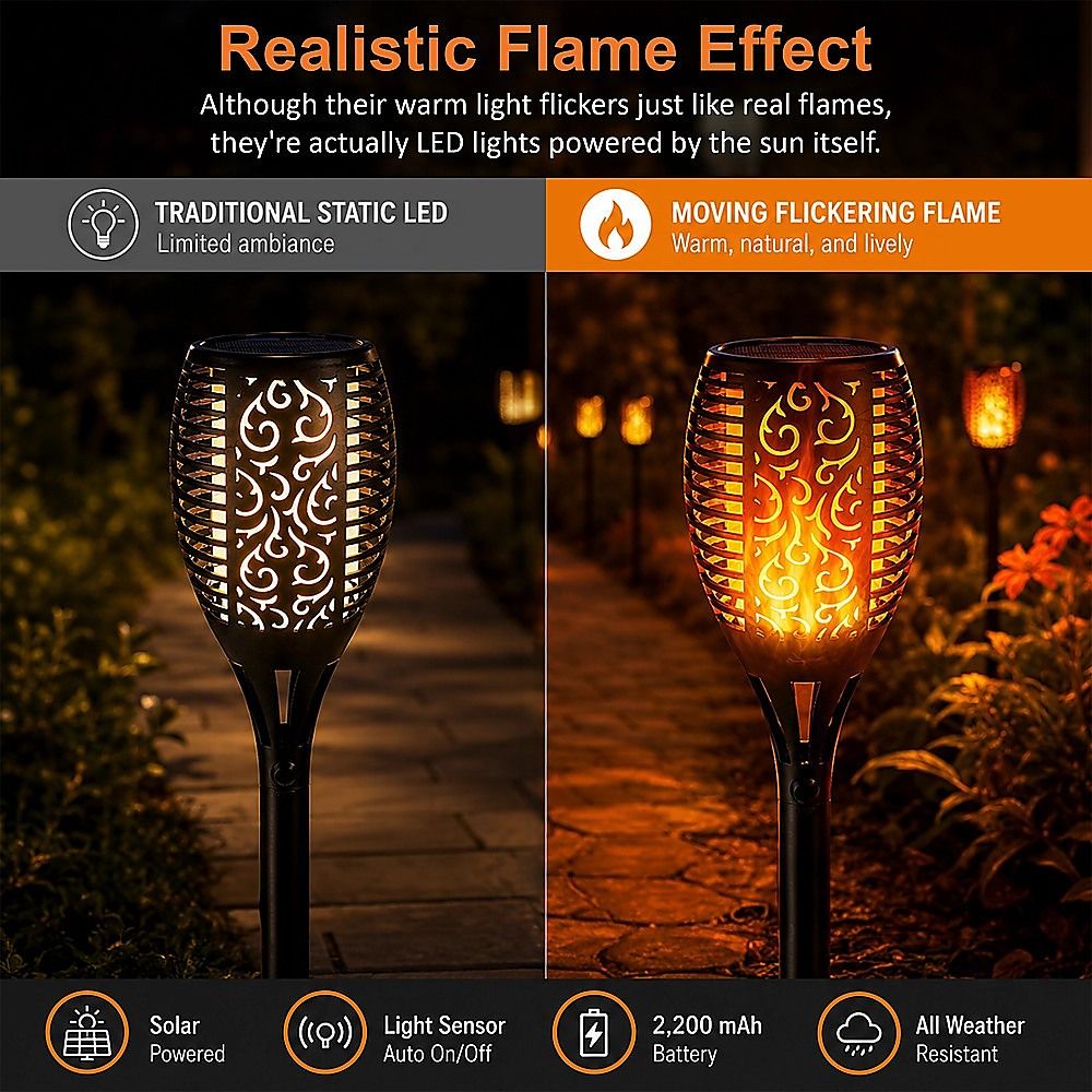 10 Pack Solar Torch Lights 96 LED Flickering Lighting Dancing Flame Garden Lamp