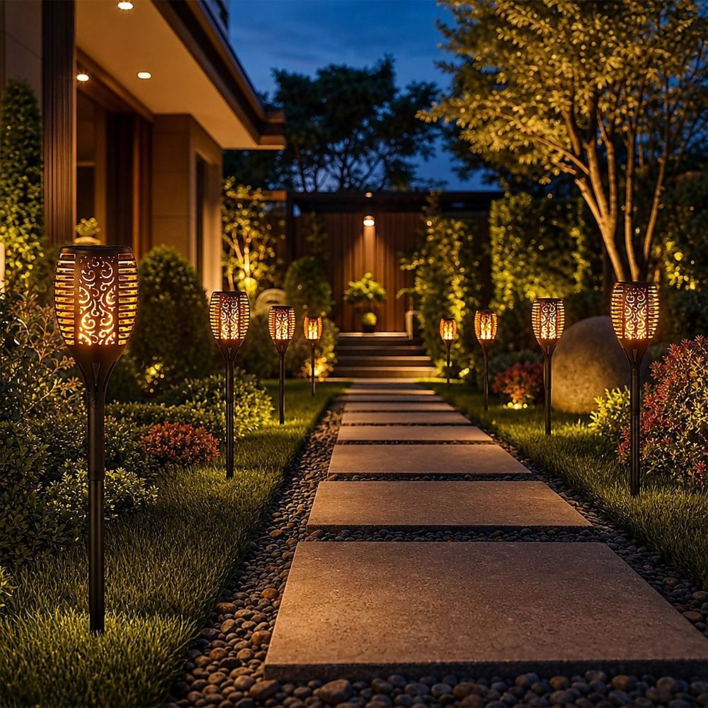 10 Pack Solar Torch Lights 96 LED Flickering Lighting Dancing Flame Garden Lamp
