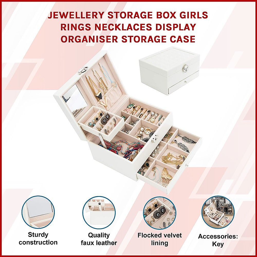 Jewellery Storage Box Girls Rings Necklaces Display Organiser Storage Case Bedworld