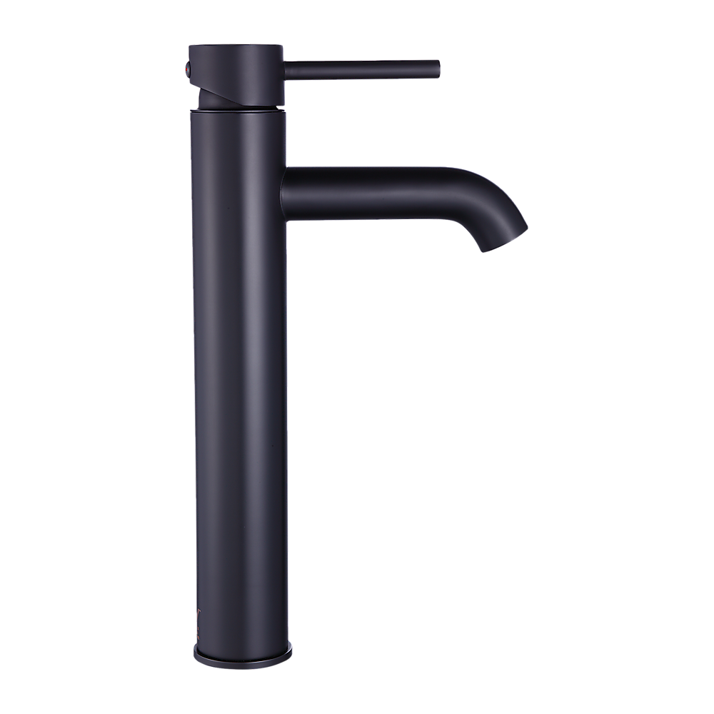 Tall basin mixer tap faucet in matte black with side spout and single handle