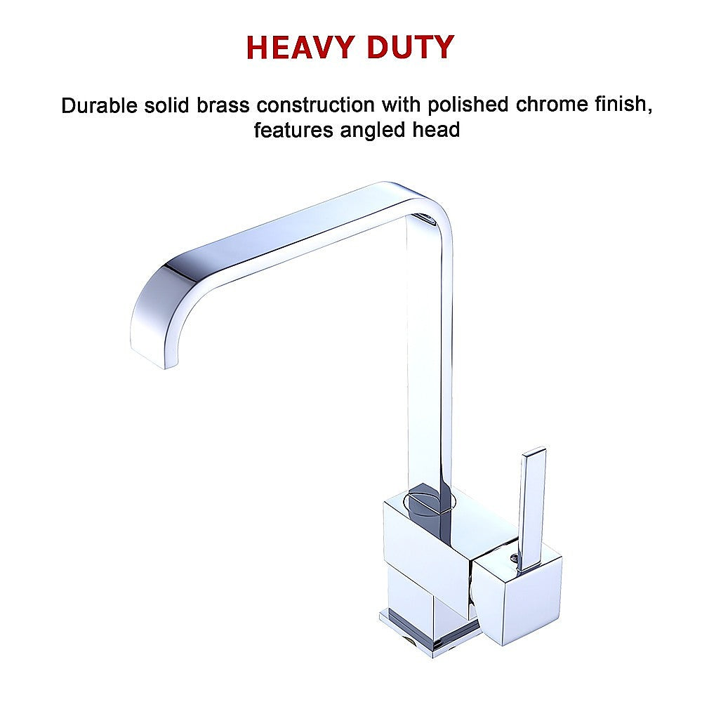 Chrome basin mixer tap with heavy-duty angled spout and dual handles