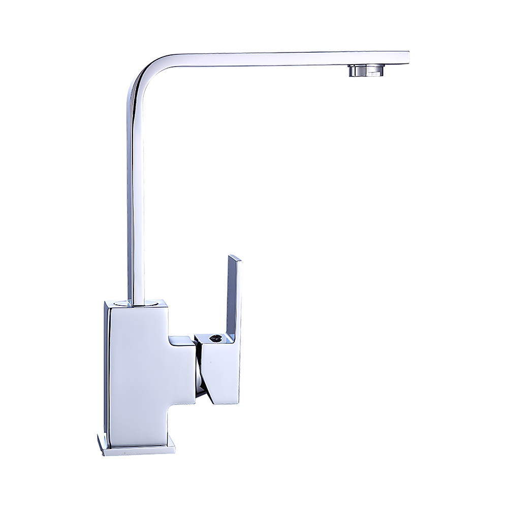 Chrome mixer tap faucet with tall curved spout and square wall-mount body
