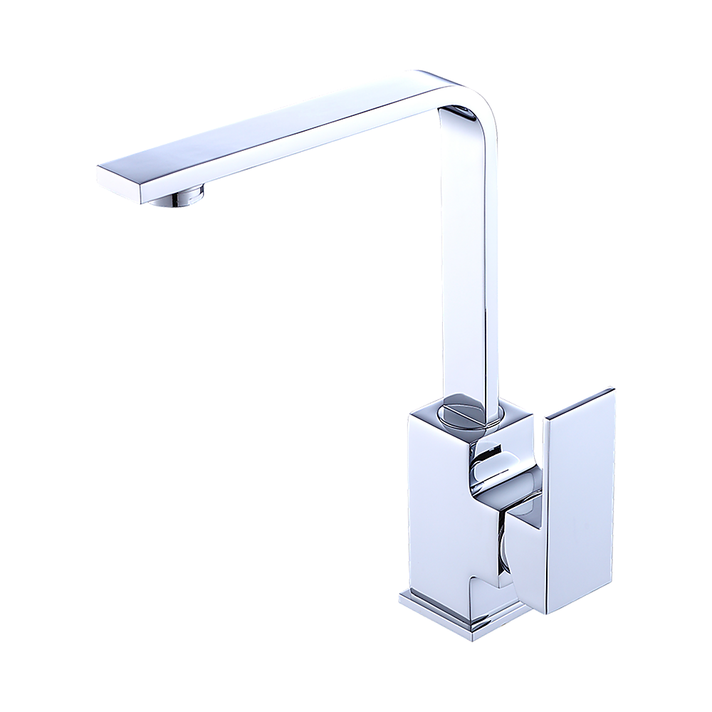 Chrome kitchen mixer tap faucet with tall curved spout and square side handle
