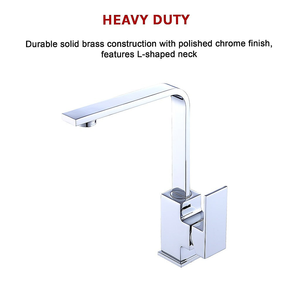 Chrome heavy-duty kitchen mixer tap faucet with L-shaped neck and square handle