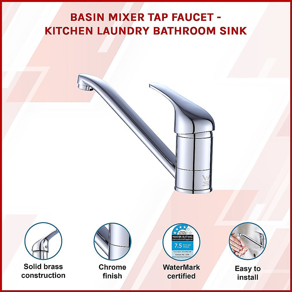 Chrome basin mixer tap faucet with tall curved spout and single lever