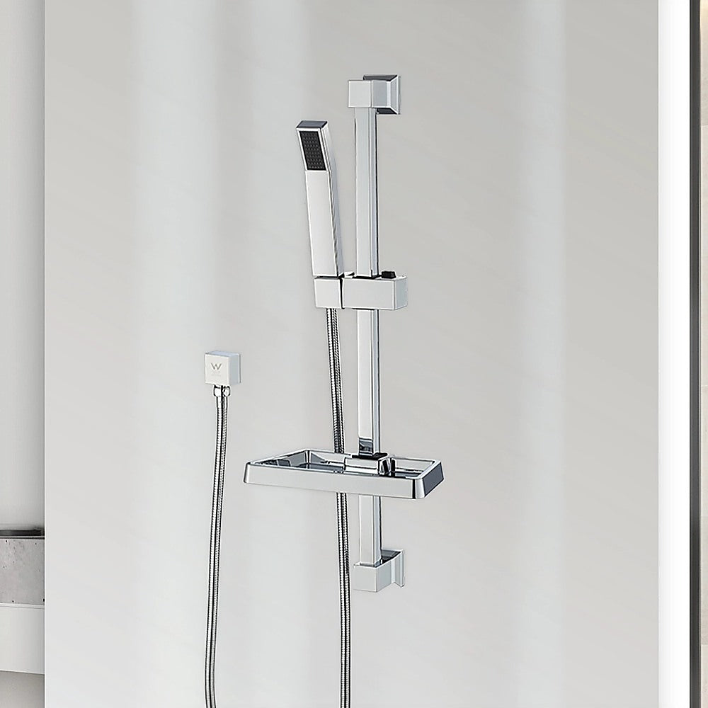 Chrome shower rail set with soap dish, wall mount and hand shower holder