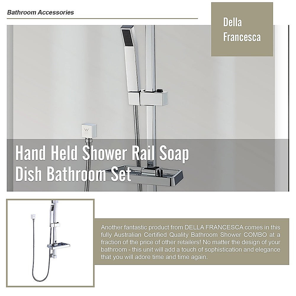Hand held shower rail soap dish bathroom set with chrome finish